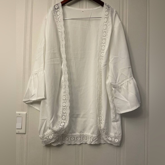 Beautiful White Lace Trim Cardigan - Picture 3 of 5